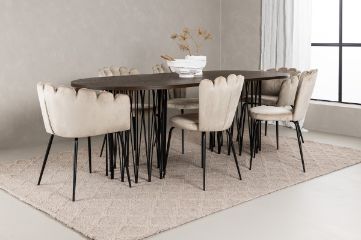 Imagine Dining Table de formă ovală din piatră - Negru / Furnir de Mocca + Scaun Limhamn Light_4 + Scaun Limhamn - Negru / Catifea Bej_2