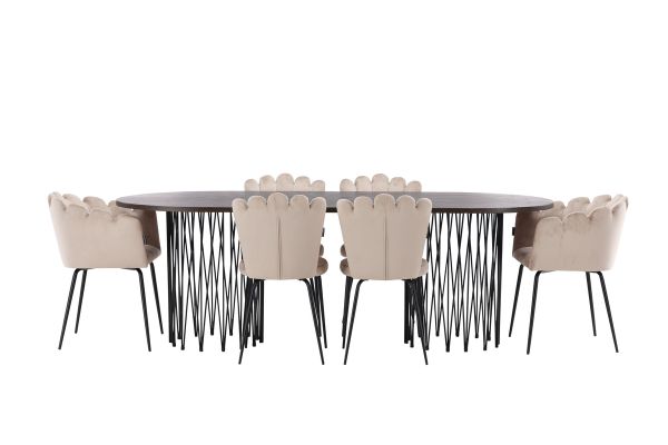 Imagine Dining Table de formă ovală din piatră - Negru / Furnir de Mocca + Scaun Limhamn Light_4 + Scaun Limhamn - Negru / Catifea Bej_2