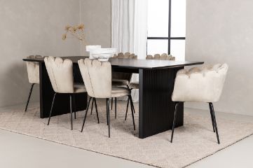 Imagine Masa de dining Vail - Negru / MDF fumuriu + Scaun Limhamn Light - Negru / Bej Catifea _4