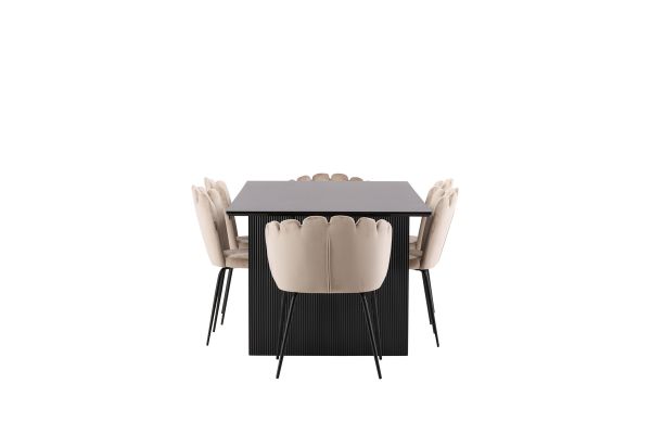 Imagine Masa de dining Vail - Negru / MDF fumuriu + Scaun Limhamn Light - Negru / Bej Catifea _4