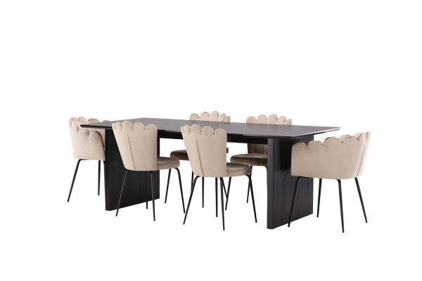 Imagine Masa de dining Vail - Negru / MDF fumuriu + Scaun Limhamn Light - Negru / Bej Catifea _4