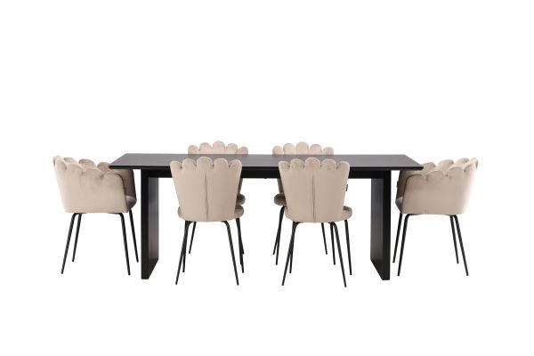 Imagine Masa de dining Vail - Negru / MDF fumuriu + Scaun Limhamn Light - Negru / Bej Catifea _4