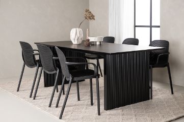 Imagine Vail Dining Table - MDF negru / negru fumuriu + Scaun de masă Baltimore - Negru / Plastic negru