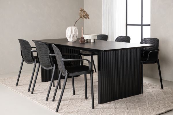 Imagine Vail Dining Table - MDF negru / negru fumuriu + Scaun de masă Baltimore - Negru / Plastic negru