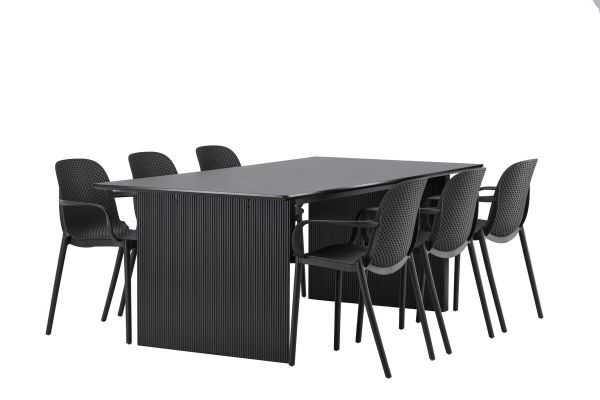 Imagine Vail Dining Table - MDF negru / negru fumuriu + Scaun de masă Baltimore - Negru / Plastic negru