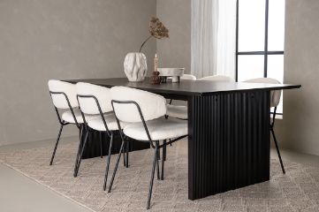 Imagine Masa de dining Vail - Negru / MDF fumuriu + Scaun de dining Chico - Negru / Boucle alb _6