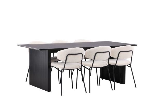 Imagine Masa de dining Vail - Negru / MDF fumuriu + Scaun de dining Chico - Negru / Boucle alb _6