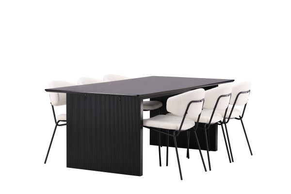 Imagine Masa de dining Vail - Negru / MDF fumuriu + Scaun de dining Chico - Negru / Boucle alb _6