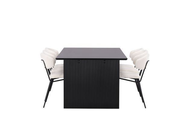 Imagine Masa de dining Vail - Negru / MDF fumuriu + Scaun de dining Chico - Negru / Boucle alb _6