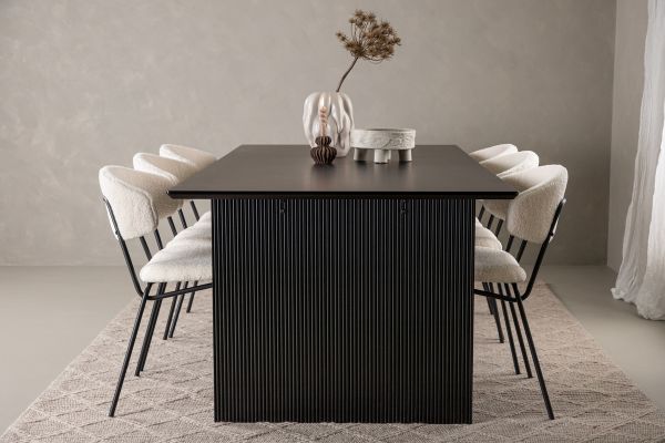 Imagine Masa de dining Vail - Negru / MDF fumuriu + Scaun de dining Chico - Negru / Boucle alb _6