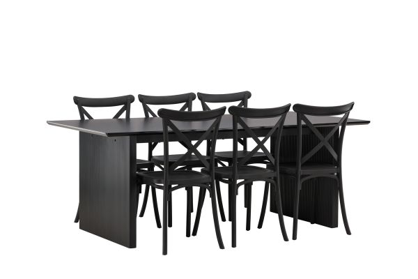 Imagine Vail Dining Table - Negru / MDF Negru Fumuriu + Scaun de Dining Crosett - Negru Mat / Plastic Mat _6