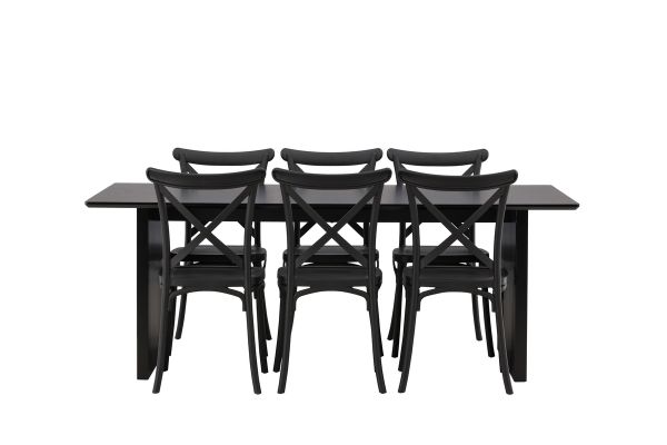 Imagine Vail Dining Table - Negru / MDF Negru Fumuriu + Scaun de Dining Crosett - Negru Mat / Plastic Mat _6