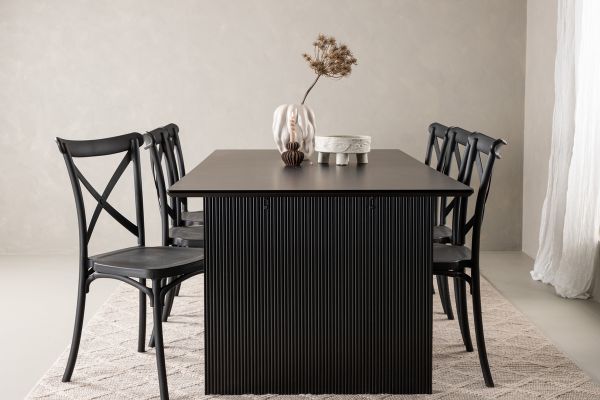 Imagine Vail Dining Table - Negru / MDF Negru Fumuriu + Scaun de Dining Crosett - Negru Mat / Plastic Mat _6