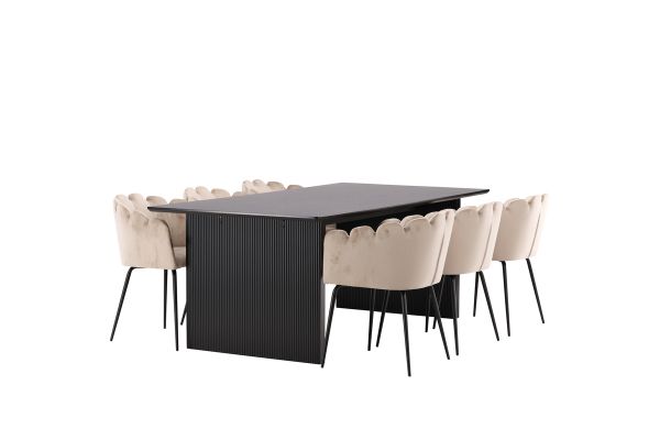 Imagine Masa de dining Vail - Negru / Negru fumuriu MDF + Scaun Limhamn - Negru / Bej Catifea