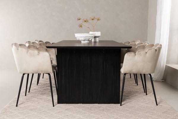 Imagine Masa de dining Vail - Negru / Negru fumuriu MDF + Scaun Limhamn - Negru / Bej Catifea