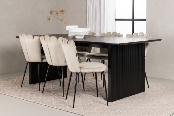 Imagine Masa de Dining Vail - Negru / MDF Negru Fumat + Scaun Limhamn Light - Negru / Catifea Bej _6