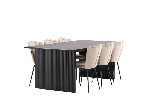 Imagine Masa de Dining Vail - Negru / MDF Negru Fumat + Scaun Limhamn Light - Negru / Catifea Bej _6