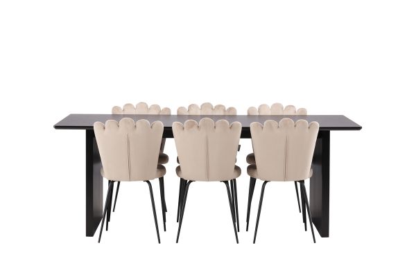 Imagine Masa de Dining Vail - Negru / MDF Negru Fumat + Scaun Limhamn Light - Negru / Catifea Bej _6