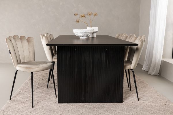 Imagine Masa de Dining Vail - Negru / MDF Negru Fumat + Scaun Limhamn Light - Negru / Catifea Bej _6