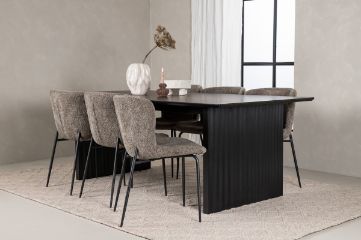 Imagine Masa de dining Vail - Negru / MDF Fumuriu + Scaun de dining Modesto - Bej / Boucle Bej _6