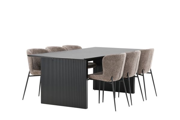 Imagine Masa de dining Vail - Negru / MDF Fumuriu + Scaun de dining Modesto - Bej / Boucle Bej _6