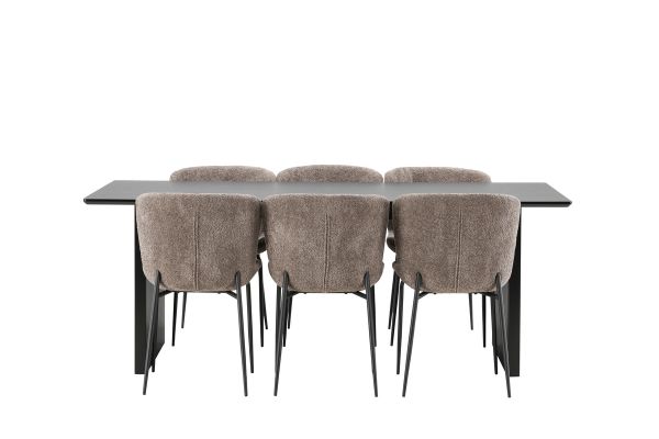 Imagine Masa de dining Vail - Negru / MDF Fumuriu + Scaun de dining Modesto - Bej / Boucle Bej _6