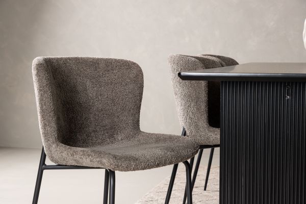 Imagine Masa de dining Vail - Negru / MDF Fumuriu + Scaun de dining Modesto - Bej / Boucle Bej _6