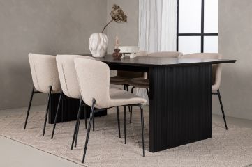 Imagine Vail Dining Table - Negru / MDF Fumuriu + Scaun de dining Modesto - Gri / Boucle Fumuriu