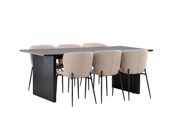 Imagine Vail Dining Table - Negru / MDF Fumuriu + Scaun de dining Modesto - Gri / Boucle Fumuriu