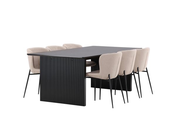 Imagine Vail Dining Table - Negru / MDF Fumuriu + Scaun de dining Modesto - Gri / Boucle Fumuriu