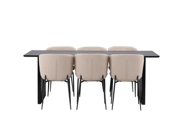 Imagine Vail Dining Table - Negru / MDF Fumuriu + Scaun de dining Modesto - Gri / Boucle Fumuriu