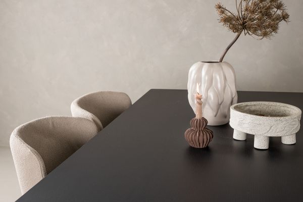 Imagine Vail Dining Table - Negru / MDF Fumuriu + Scaun de dining Modesto - Gri / Boucle Fumuriu