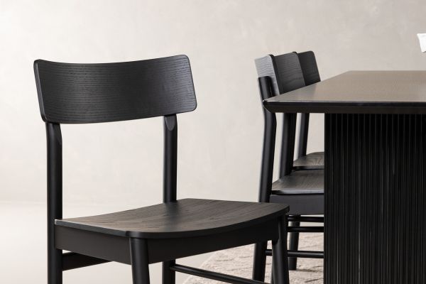 Imagine Masa de dining Vail - Negru / Negru Fumuriu MDF + Scaun de dining Montros - Natural / Natural Lemn de Caucho