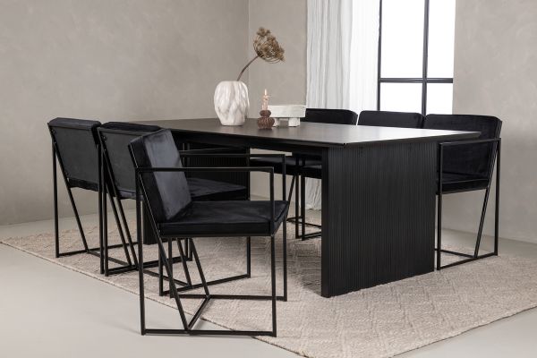 Imagine Masa de dining Vail - Negru / Negru Fumuriu MDF + Scaun de dining Richmond - Negru / Catifea Neagra _6