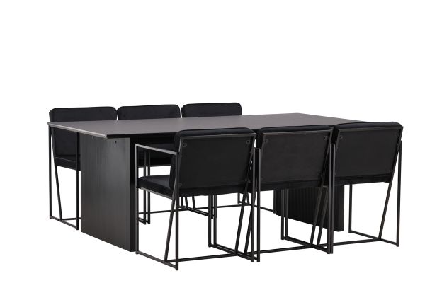 Imagine Masa de dining Vail - Negru / Negru Fumuriu MDF + Scaun de dining Richmond - Negru / Catifea Neagra _6