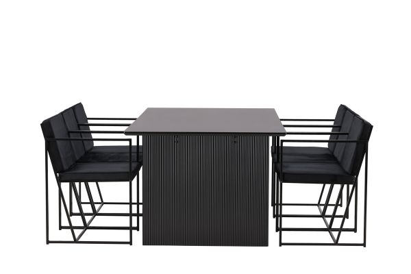 Imagine Masa de dining Vail - Negru / Negru Fumuriu MDF + Scaun de dining Richmond - Negru / Catifea Neagra _6