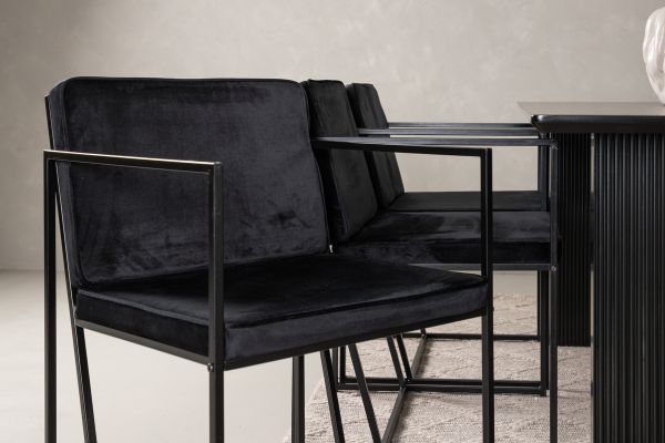 Imagine Masa de dining Vail - Negru / Negru Fumuriu MDF + Scaun de dining Richmond - Negru / Catifea Neagra _6