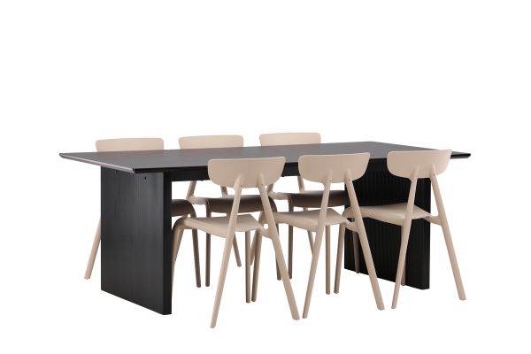 Imagine Masa de dining Vail - Negru / MDF negru fumat + Scaun de dining Ursholmen - Natură / bej polipropilenă _6