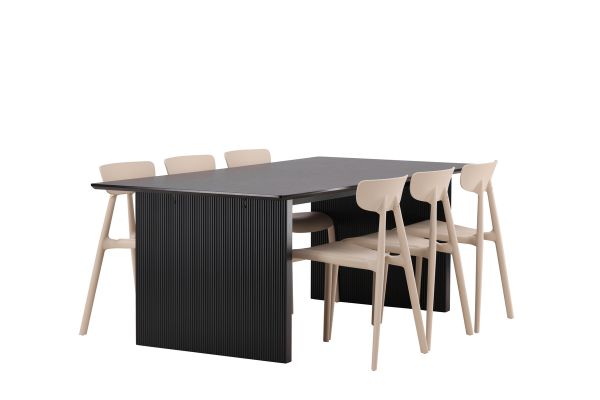 Imagine Masa de dining Vail - Negru / MDF negru fumat + Scaun de dining Ursholmen - Natură / bej polipropilenă _6