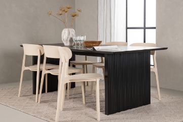 Imagine Masa de dining Vail - Negru / Negru fumuriu MDF + Scaun de dining Åstol - Compus din lemn plastic natur _6