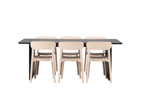 Imagine Masa de dining Vail - Negru / Negru fumuriu MDF + Scaun de dining Åstol - Compus din lemn plastic natur _6