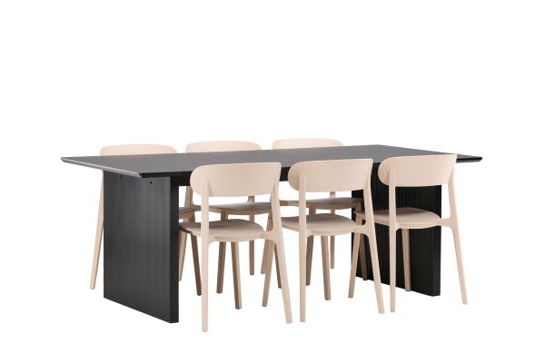 Imagine Masa de dining Vail - Negru / Negru fumuriu MDF + Scaun de dining Åstol - Compus din lemn plastic natur _6