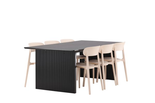 Imagine Masa de dining Vail - Negru / Negru fumuriu MDF + Scaun de dining Åstol - Compus din lemn plastic natur _6