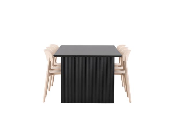 Imagine Masa de dining Vail - Negru / Negru fumuriu MDF + Scaun de dining Åstol - Compus din lemn plastic natur _6