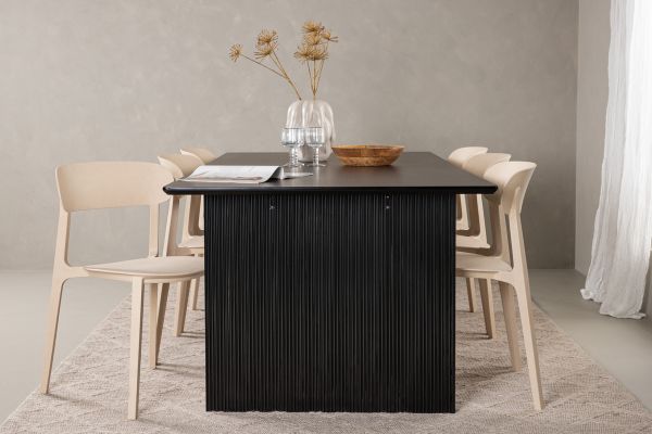 Imagine Masa de dining Vail - Negru / Negru fumuriu MDF + Scaun de dining Åstol - Compus din lemn plastic natur _6