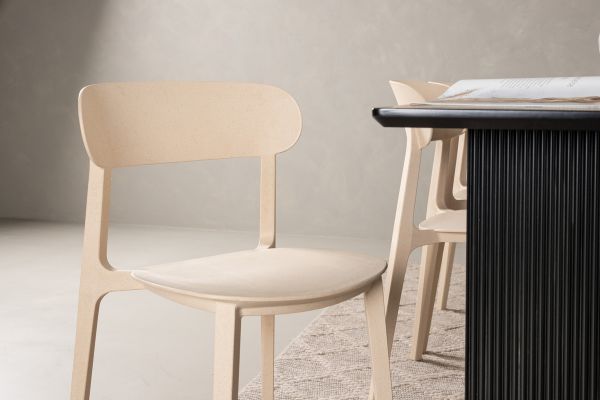 Imagine Masa de dining Vail - Negru / Negru fumuriu MDF + Scaun de dining Åstol - Compus din lemn plastic natur _6