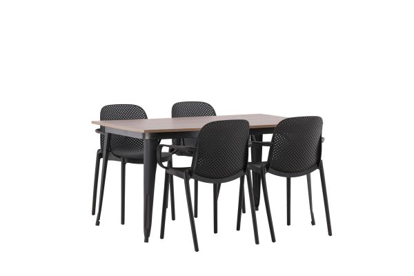 Imagine Masă de dining Tempe - MDF negru / nuc + Scaun de dining Baltimore - Negru / Plastic negru _4