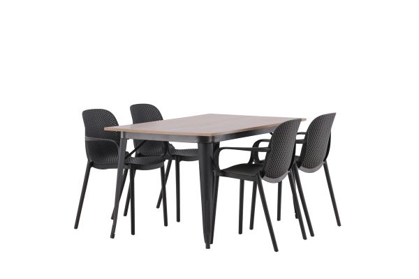 Imagine Masă de dining Tempe - MDF negru / nuc + Scaun de dining Baltimore - Negru / Plastic negru _4