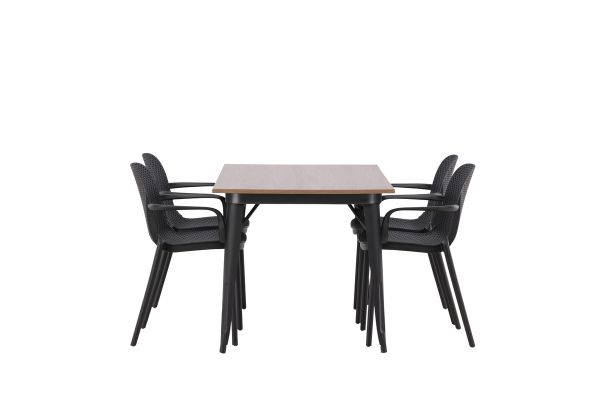 Imagine Masă de dining Tempe - MDF negru / nuc + Scaun de dining Baltimore - Negru / Plastic negru _4