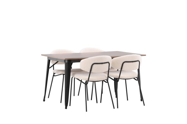 Imagine Masa de dining Tempe - Negru / MDF nuc + Scaun de dining Chico - Negru / Alb boucle _4